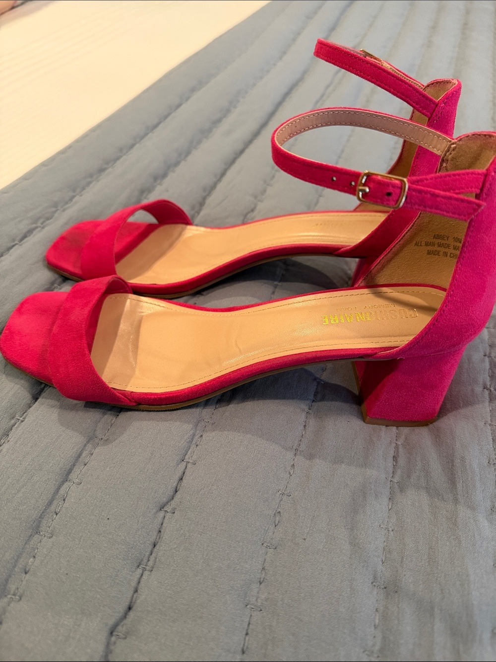 Ankle-Strap Block Heel Sandals in Bright Pink